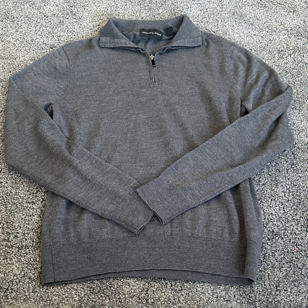 Saks Fifth Avenue Black Label Charcoal Merino Wool Quarter-Zip Sweater